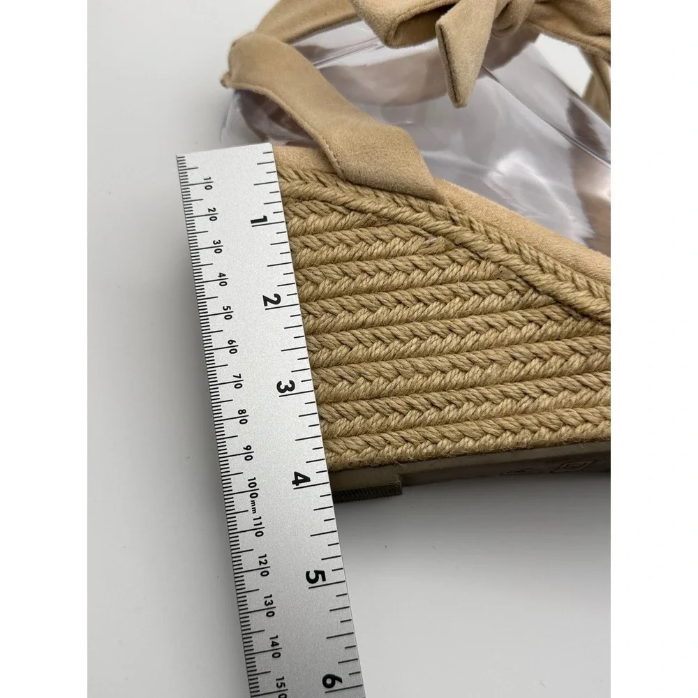ZBY Womens Tan Faux Suede Lace Up Espadrille Wedge Sandals Size 8 Open Toe Boho